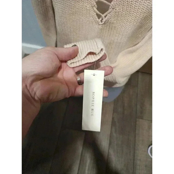 Sophie Rue Women’s Laceup Front Cable Knit Sweater, Size XS cream Off White - Picture 2 of 8